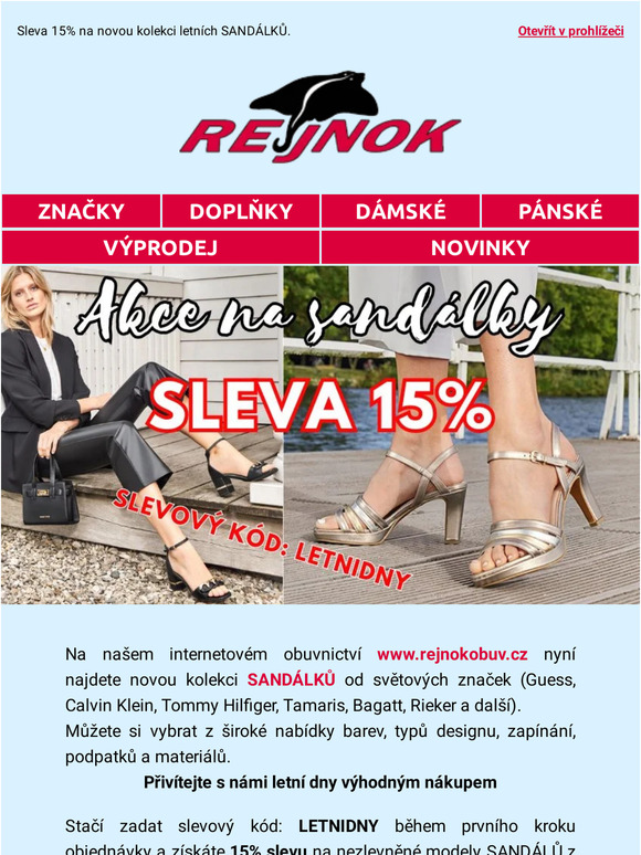 Přivítejte s námi letní počasí 15% SLEVOU na SANDÁLKY z nové kolekce 😍