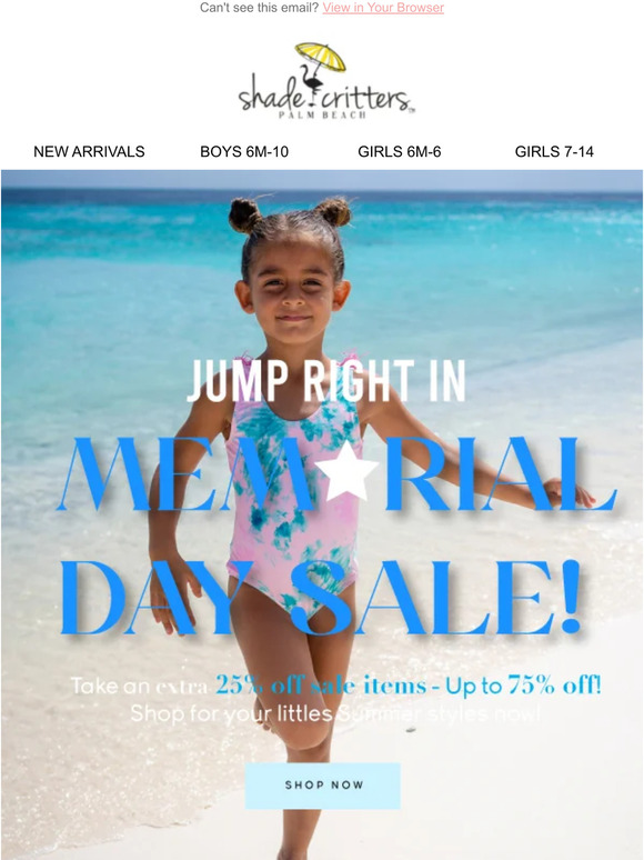 Memorial Day Sale Starts Now- Take an Extra 25% Off All Sale Items
