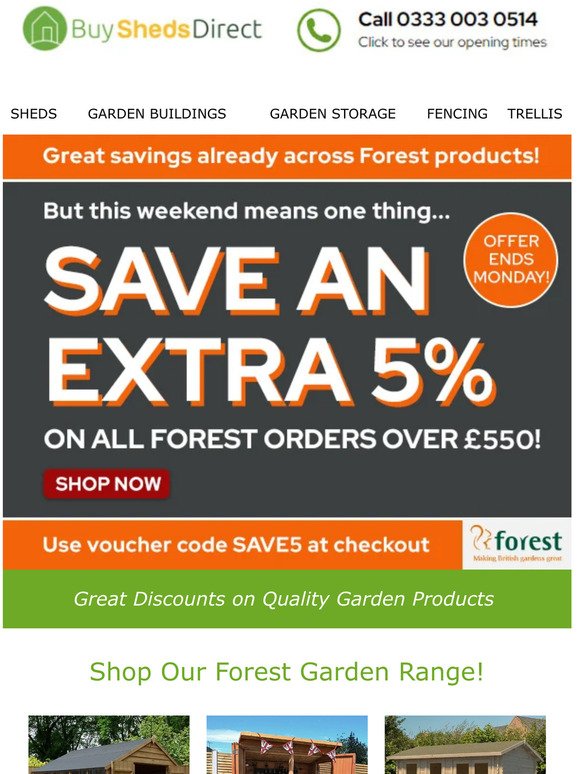 SAVE an extra 5% on ALL Forest orders over £550!