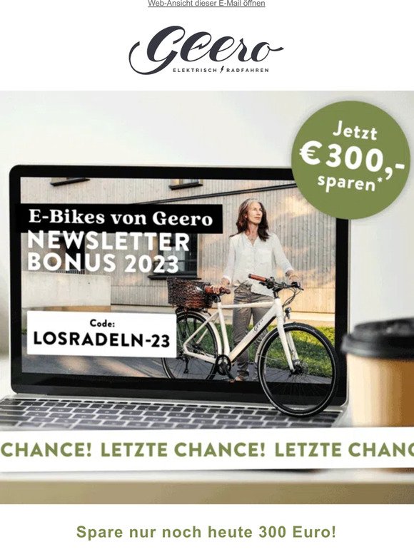 300 Euro von Geero ⚡ Nur noch heute vergünstigtes E-Bike sichern!