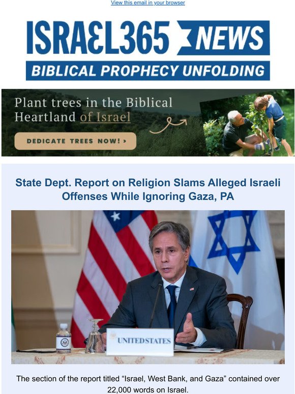 State Dept. Report on Religion Slams Alleged Israeli Offenses While Ignoring Gaza, PA and Today's Top Stories