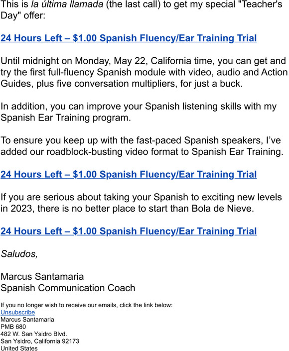 24 Hours Left - $1.00 Spanish Fluency/Ear Training Trial