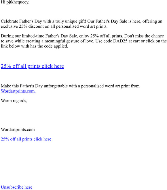 — - 25% off all prints for father's day