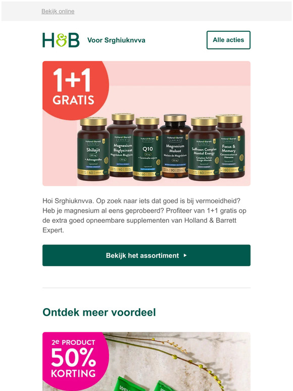 1+1 gratis op supplementen van Holland & Barrett Expert