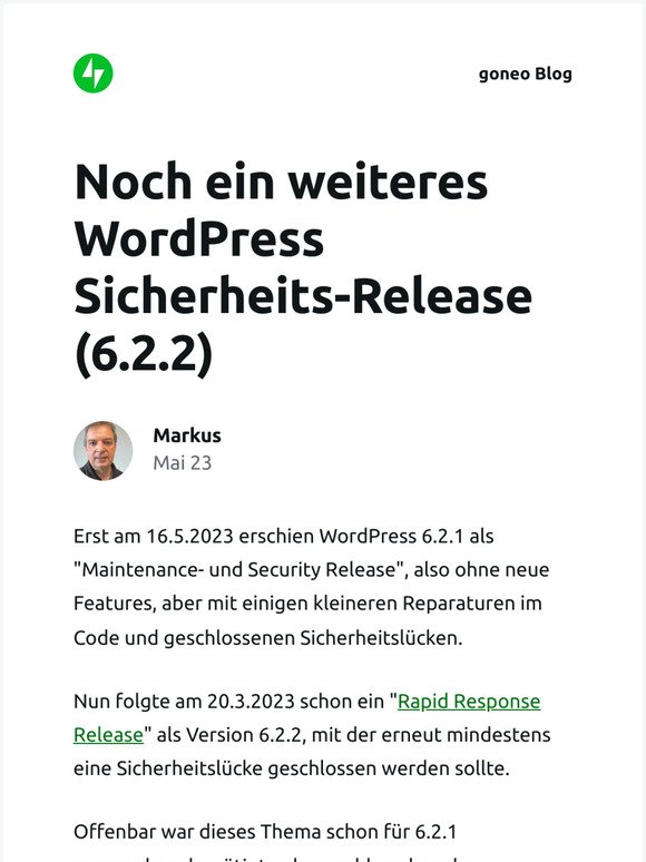 [Neuer Eintrag] Noch ein weiteres WordPress Sicherheits-Release (6.2.2)