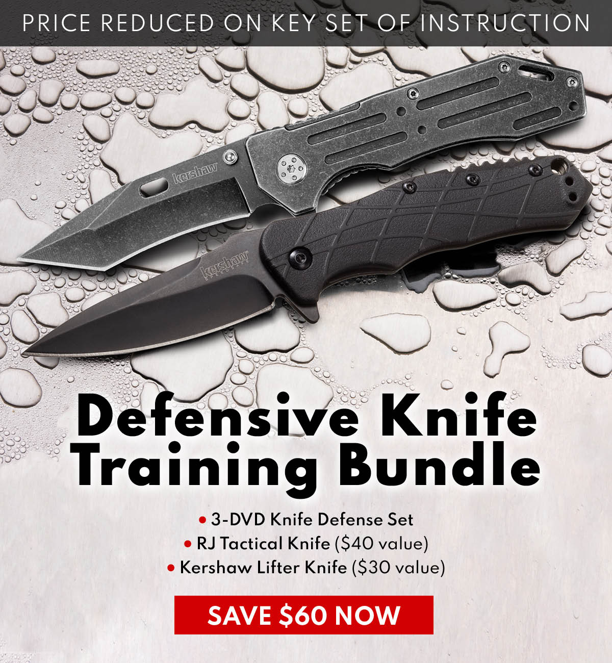 Defensive Knife Training 3-DVD Set w/ Two Kershaw Knives