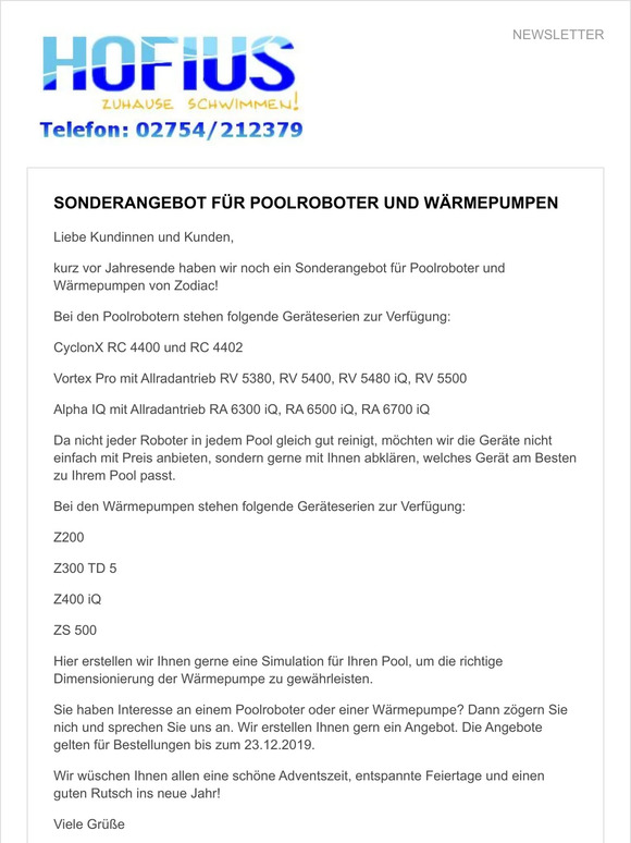 Sonderangebot für Poolroboter und Wärmepumpen