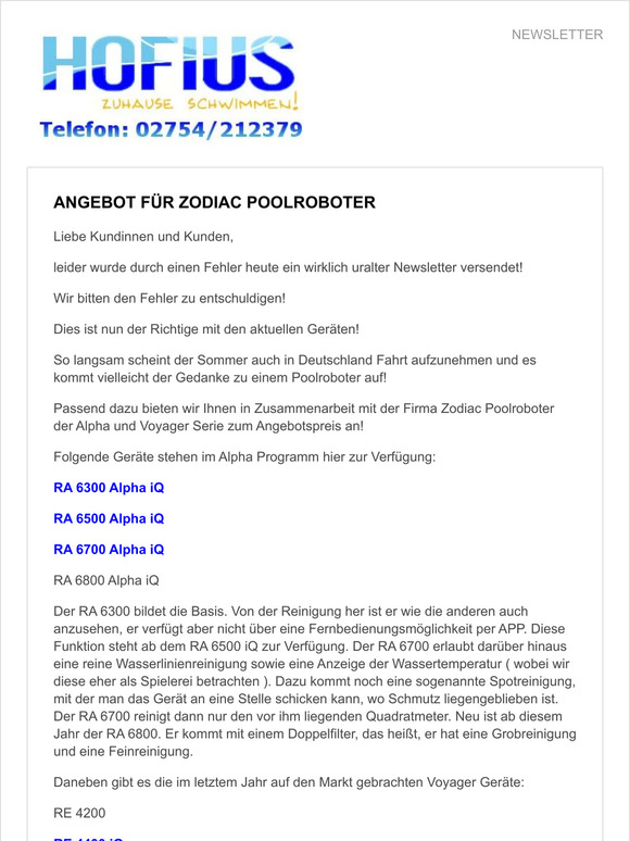 Angebot für Zodiac Poolroboter