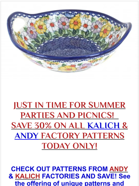 SAVE 30% ON ALL PATTERNS FROM KALICH & ANDY FACTORIES TODAY!