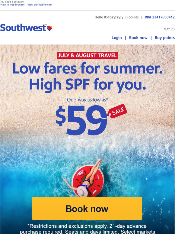 FOR THE FIRST TIME EVER, SOUTHWEST AIRLINES LAUNCHES A BUY ONE, GET ONE 50%  OFF BASE FARES PROMOTIONAL OFFER FOR UPCOMING TRAVEL