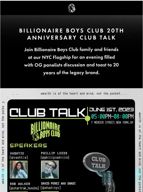 You're Invited: Billionaire Boys Club 20th Anniversary Event