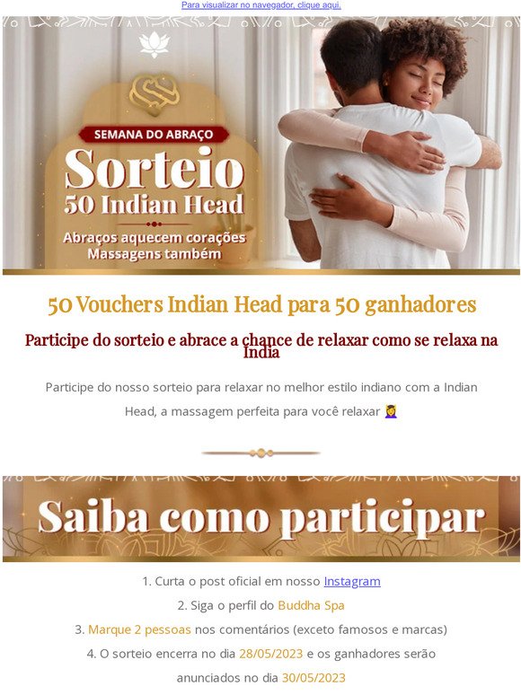 Sorteio de 50 massagens Indian Head - Participe!