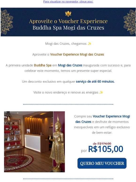 Promoção de inauguração Buddha Spa Mogi das Cruzes