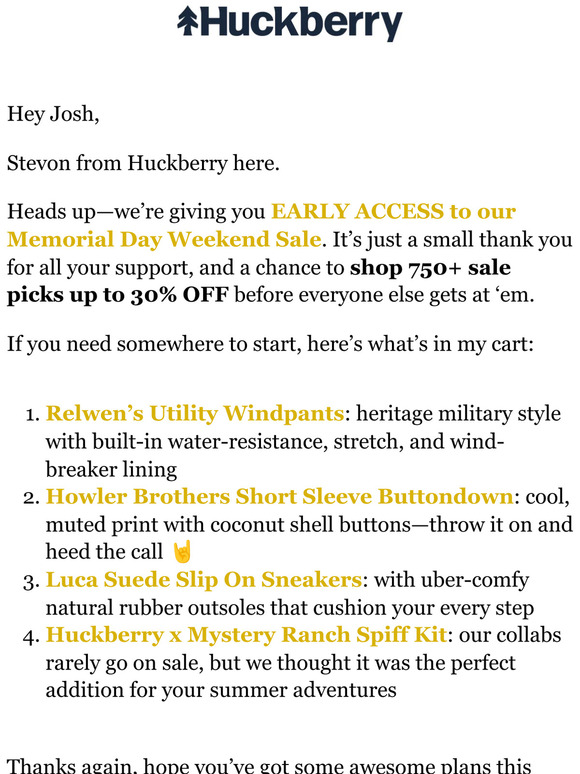 EARLY ACCESS: Memorial Day Weekend Sale