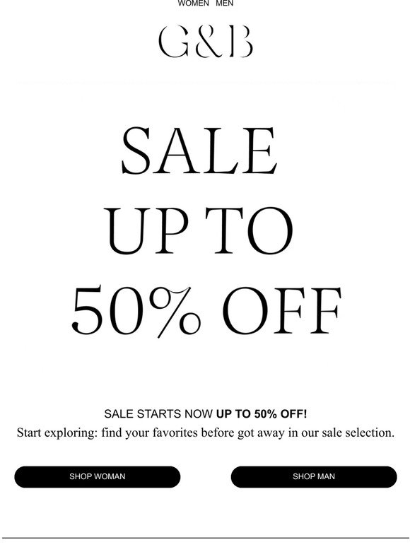 Sale starts NOW: up to 50% OFF!