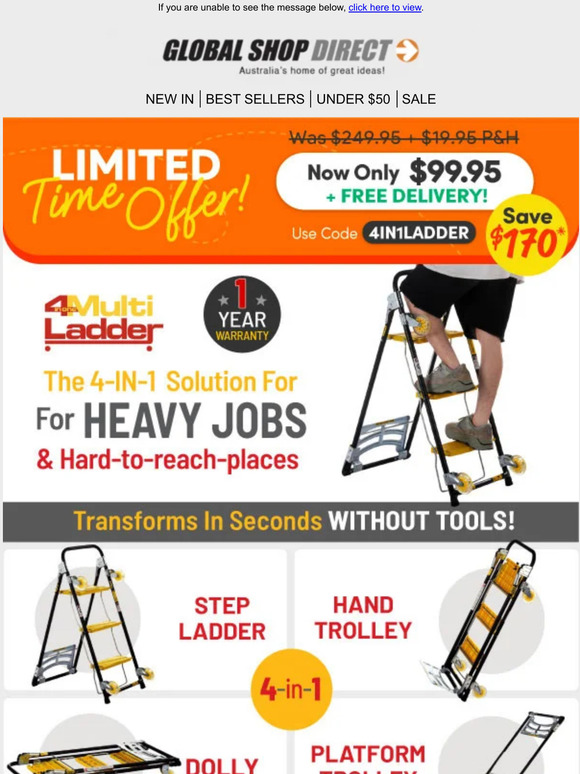 Global Shop Direct 4in1 Multi Ladder Now Only 99.95! Milled