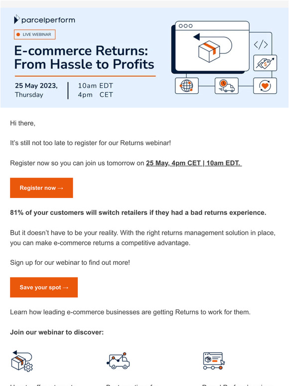 📣 Psst, it’s not too late to register for our e-commerce Returns webinar!
