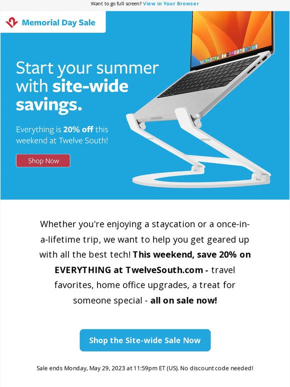 Start your summer with 20% off EVERTHING at Twelve South!