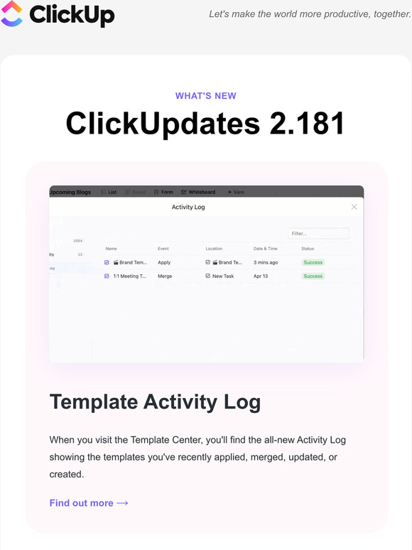 ClickUp Admins rejoice! New Template Activity Log and Enterprise