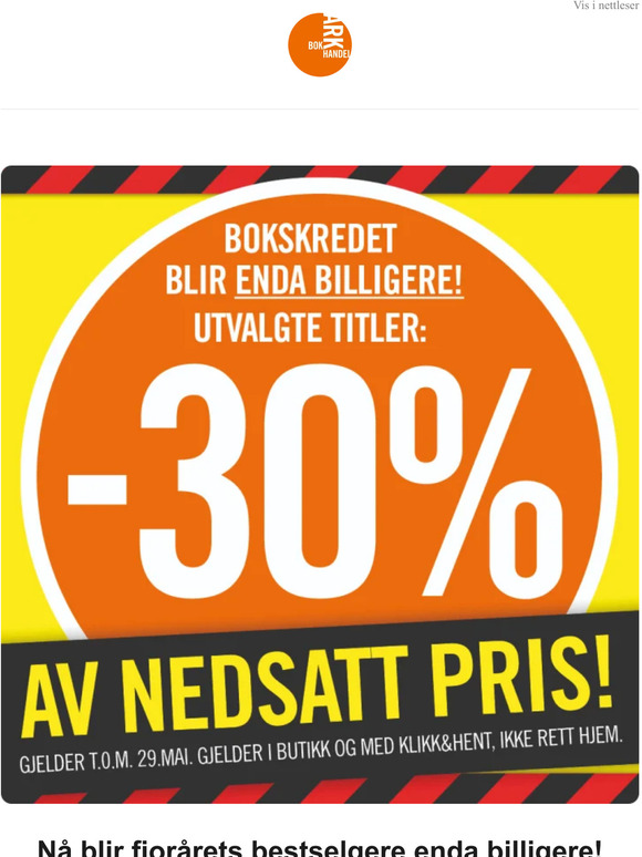 -30% av nedsatt pris på utvalgte bokskredtitler!
