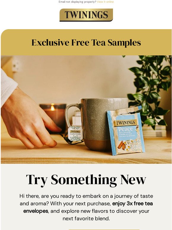 Try Something New: Get 3 Free Tea Envelopes with Your Next Purchase