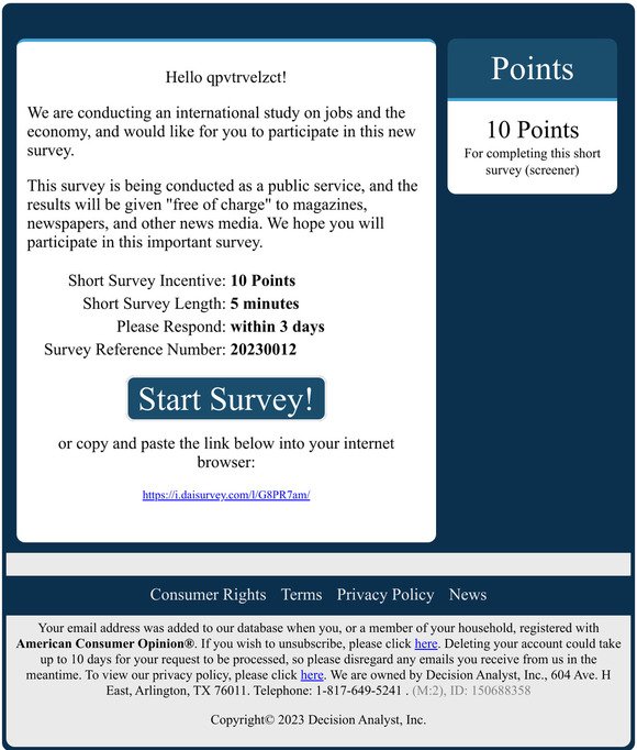 Reminder: Jobs & Economy Survey