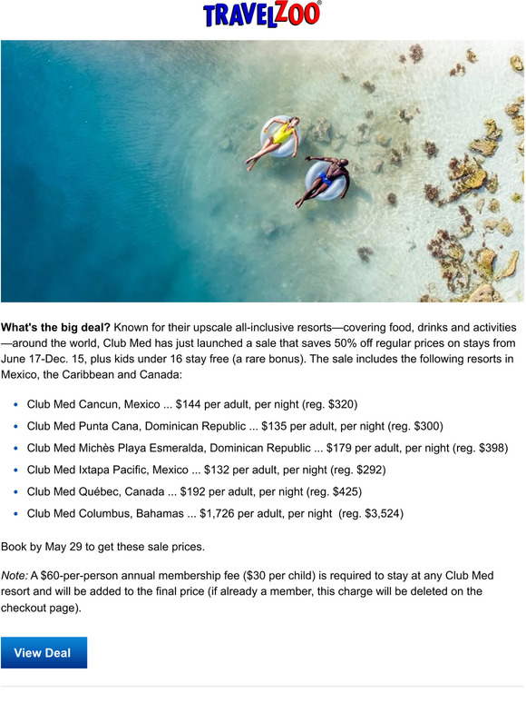 50% off—Club Med all-inclusive resorts, plus kids stay free