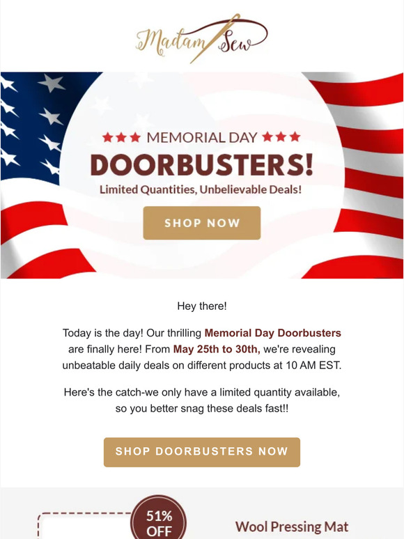 MadamSew Memorial Day Doorbusters are Here! Milled