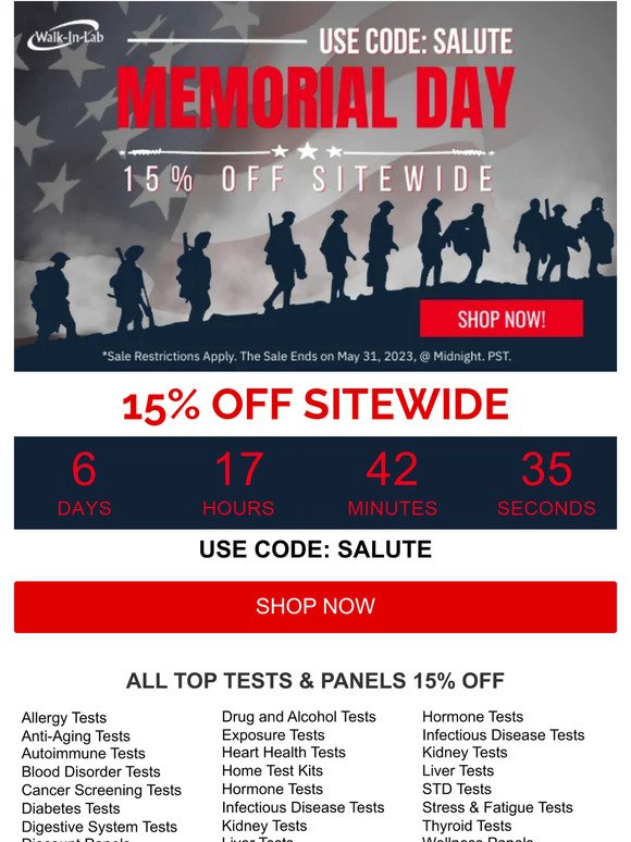🎉 Memorial Day Lab Test Sale - Health is Freedom!