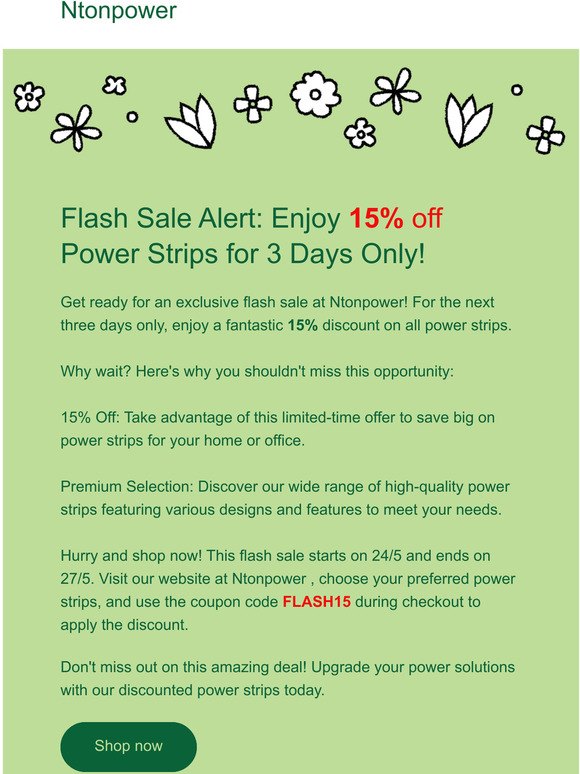 Flash Sale Alert: Enjoy 15% off Power Strips for 3 Days Only!
