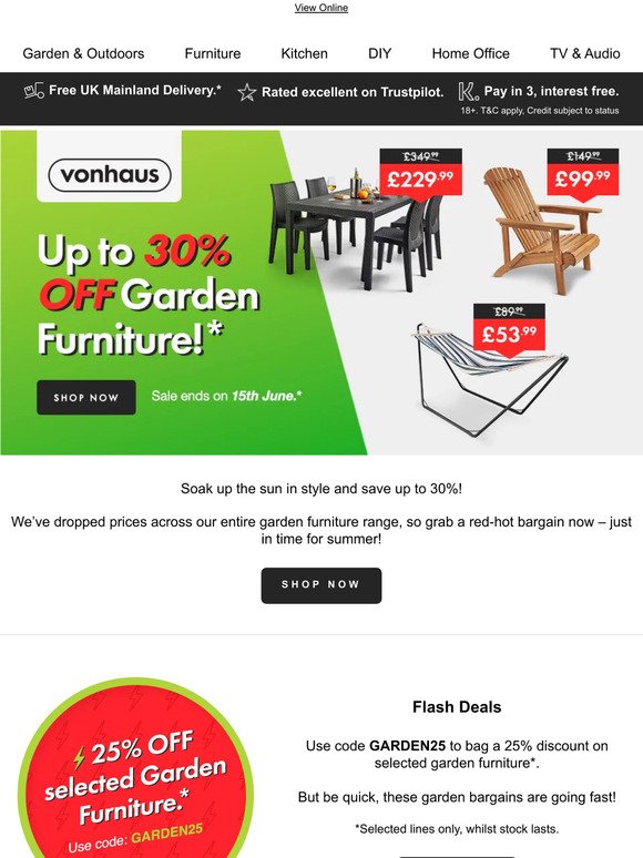 🙌 Save big on garden furniture! Up to 30% off