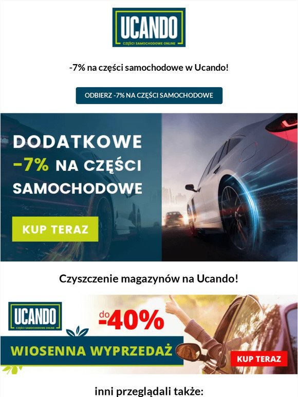 Odbierz kod -7% na części samochodowe w Ucando
