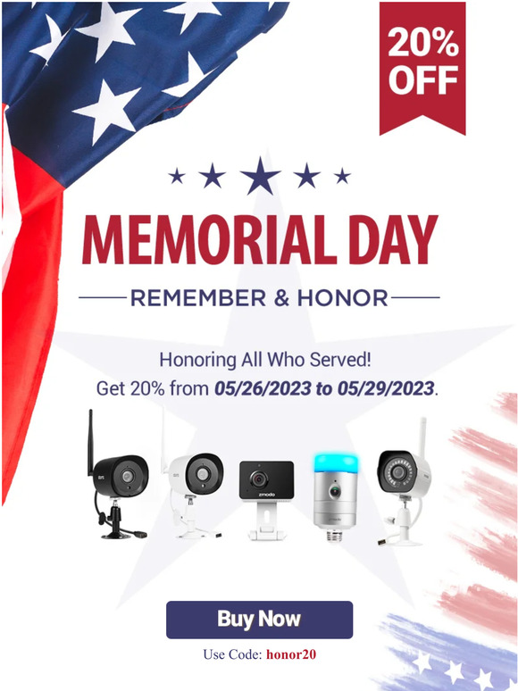 Memorial Day Sale ! Get 20% off sitewide from Zmodo!