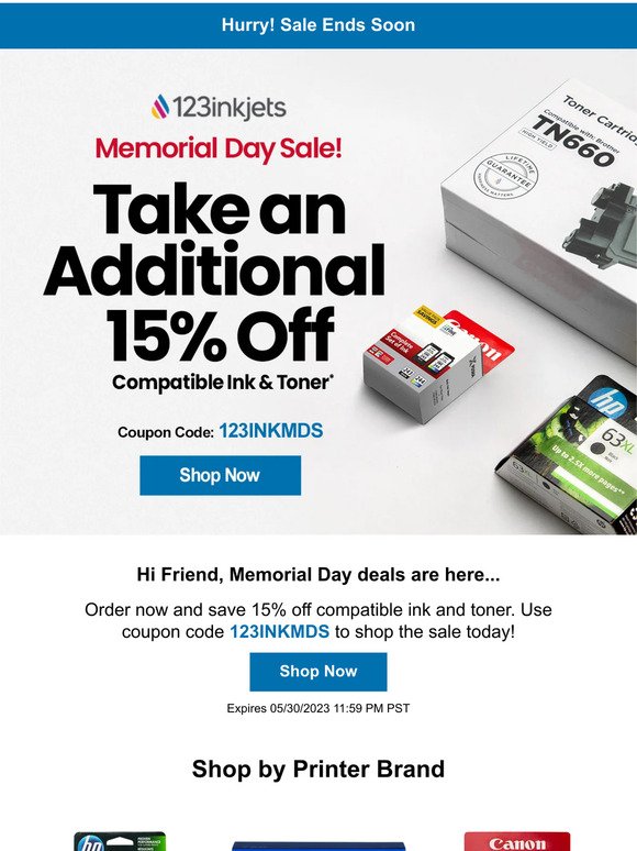 Our Memorial Day Event Continues | 15% Off Ink