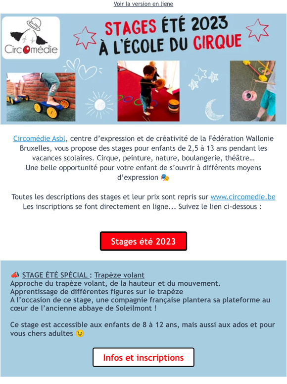 🎪 Stages été 2023 à l'école du cirque