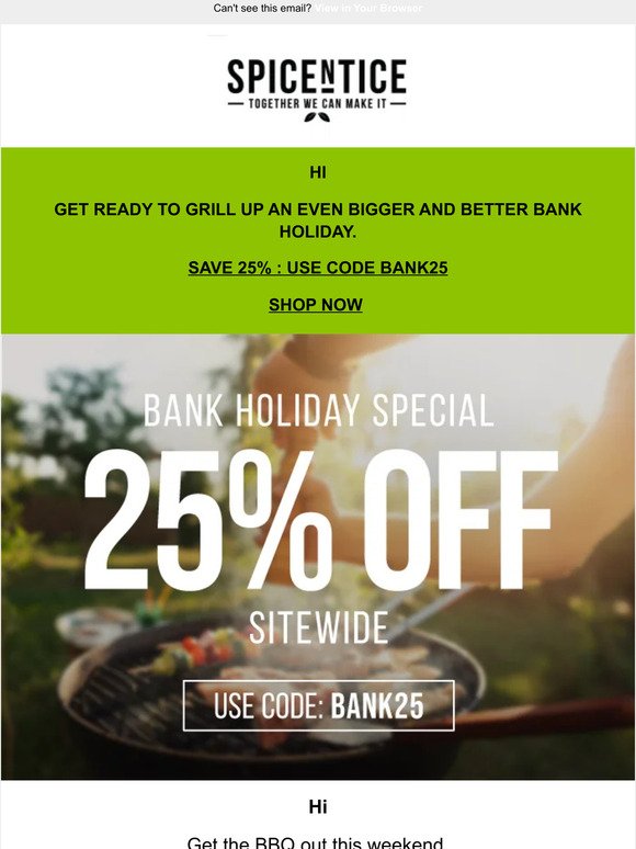 Save 25% Bank Holiday Special