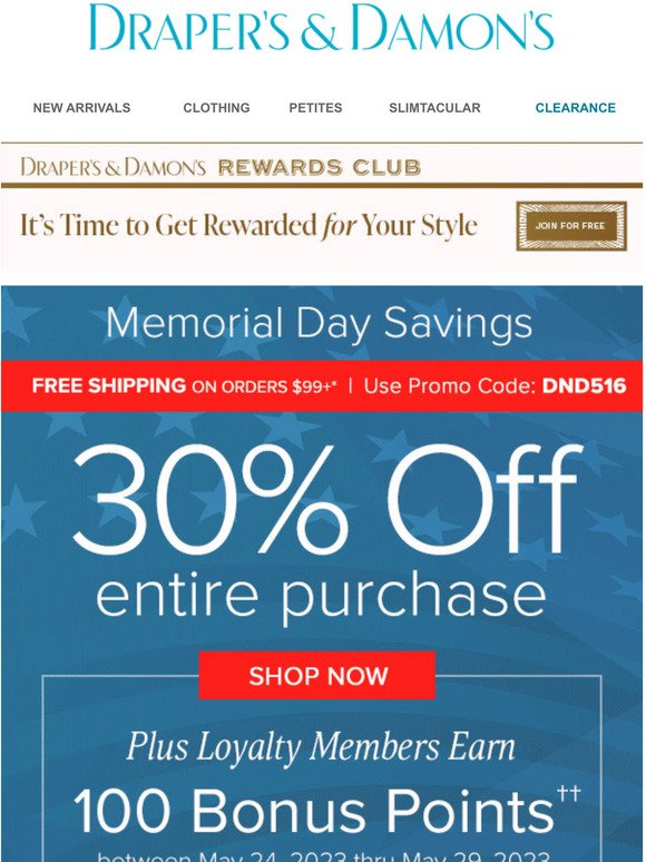 Save For Memorial Day! 30% Off Your Order