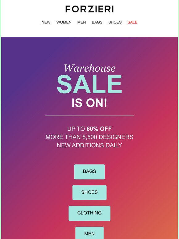 Great News! The Warehouse Sale is Now Live