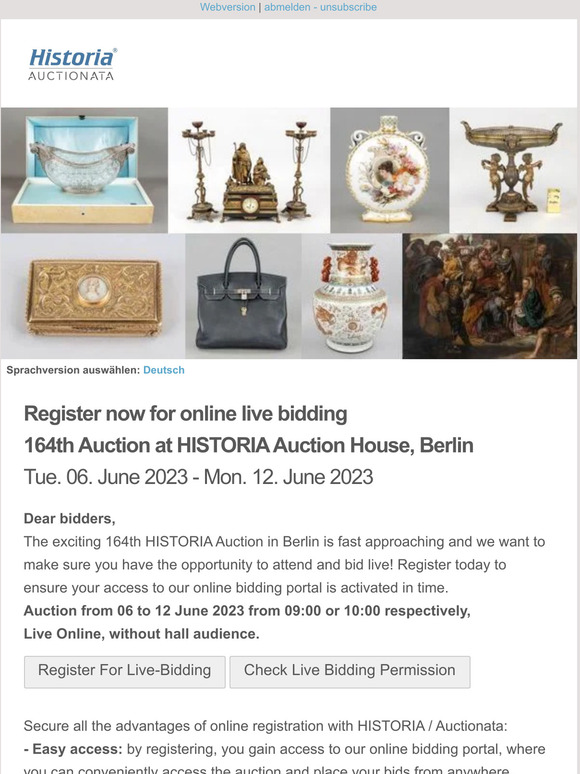 Register now for online live bidding