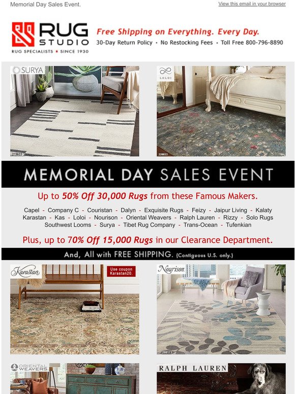 Memorial Day Sale Starts Now • Up To 70% Off 50,000 Rugs