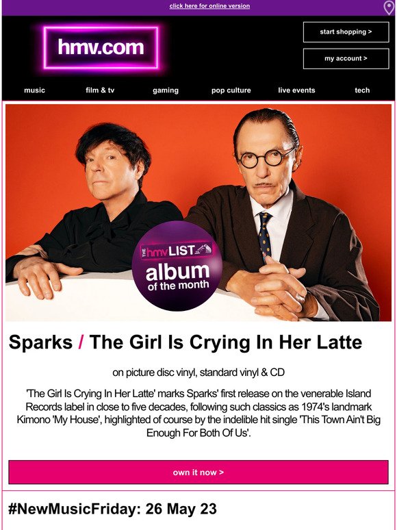 Hey there, the hmv Newsletter! | New hmv Album Of The Month!