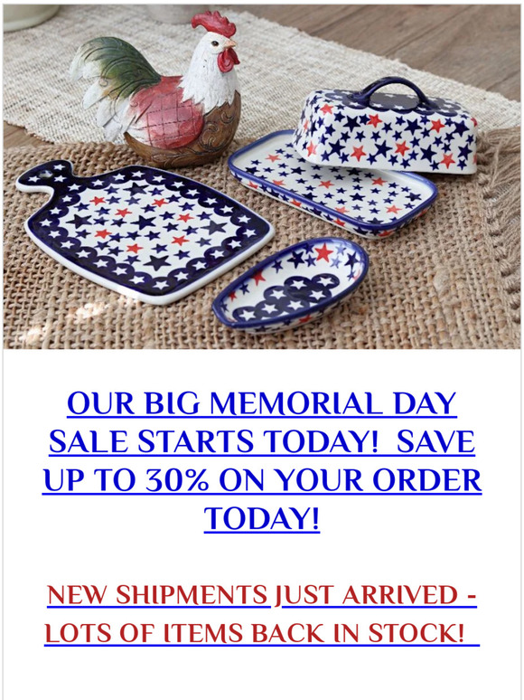 BIG MEMORIAL DAY SALE!  SAVE UP TO 30% ON YOUR ORDER THIS WEEKEND!