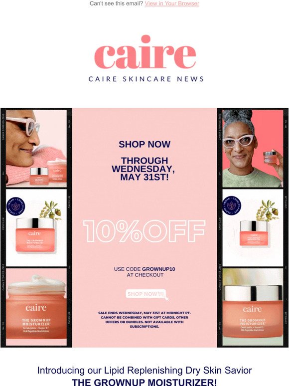 10% Off Grownup Moisturizer Sale Continues Through May 31st!