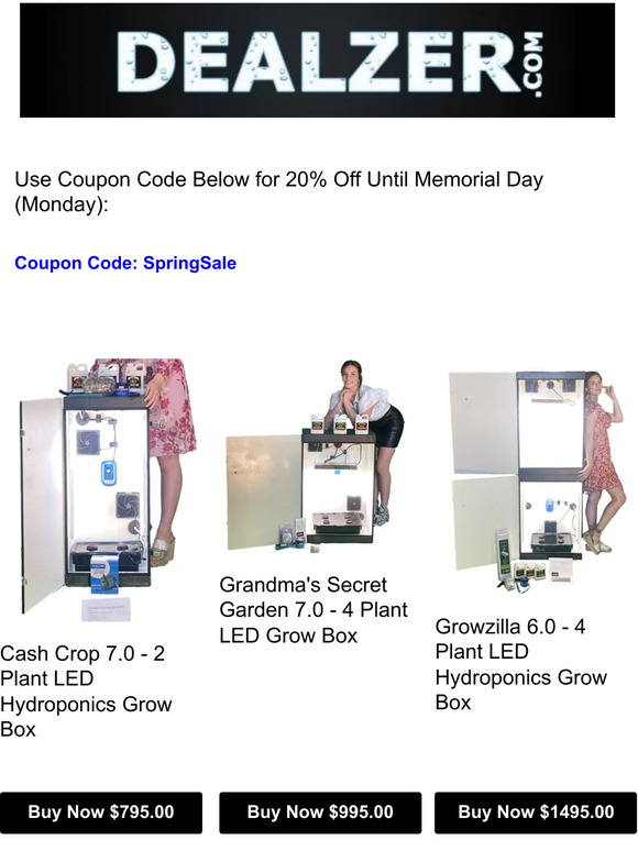 20% Off Dealzer Hydroponics (memorial day sale)
