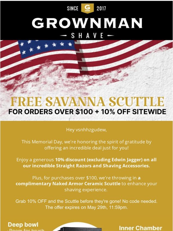 Memorial Day Sale—FREE Scuttle For Purchases Over $100