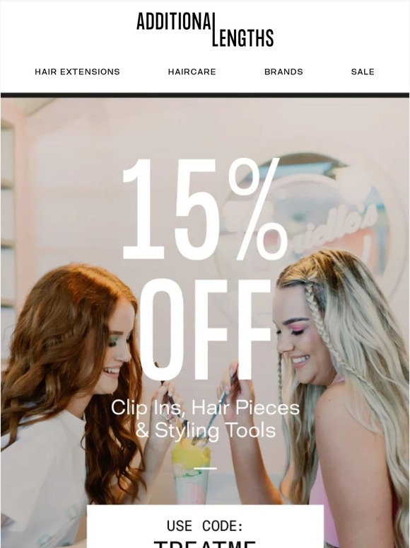 15% off Clip Ins, Hair Pieces and Styling Tools