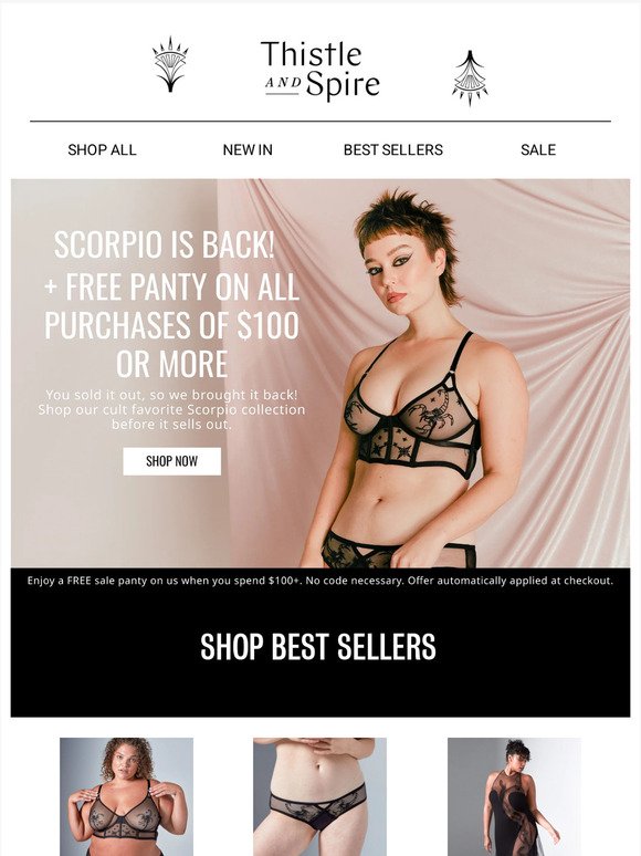 Scorpio is BACK + FREE panty on orders $100 or more!
