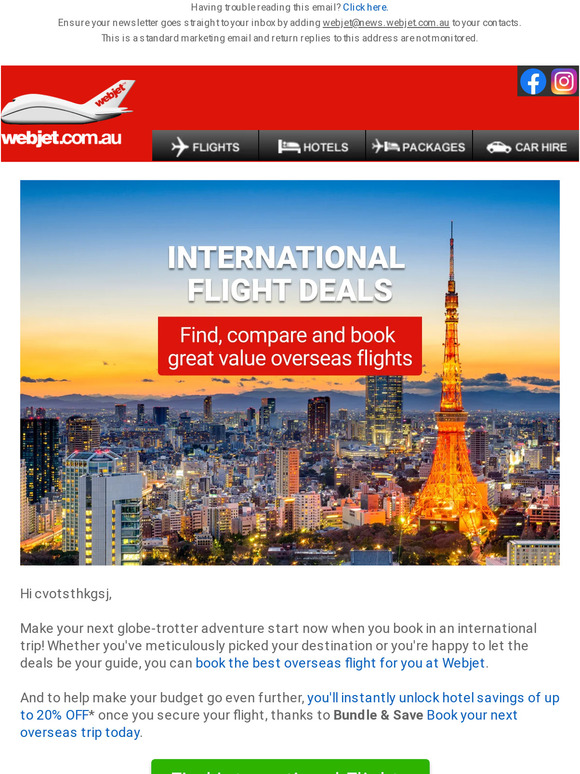 Explore the best international flight deals at Webjet