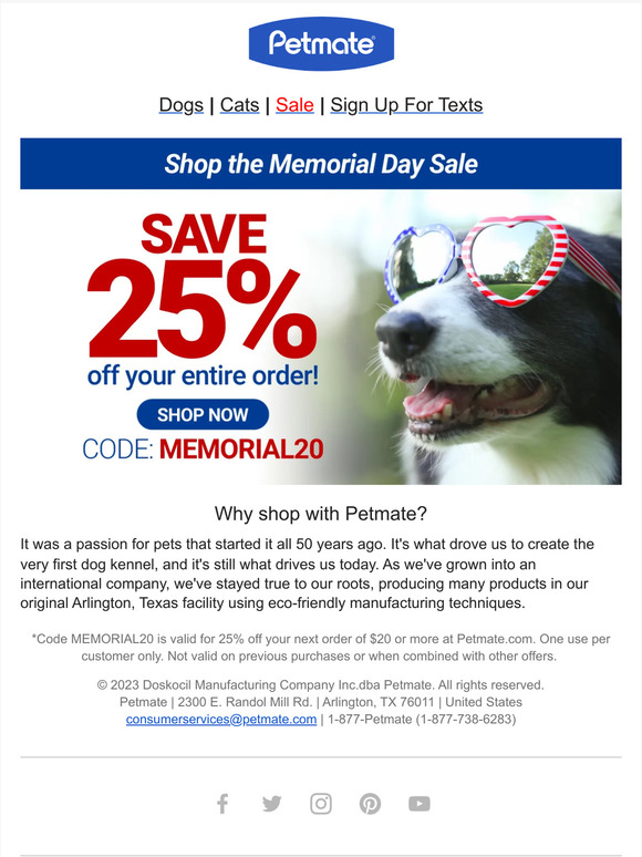 Get 25% Off with Petmate's Memorial Day Sale!