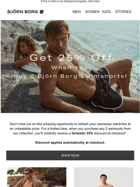 🌊 Dive into Savings: Get 25% Off When You Buy 2 Björn Borg Swimwear! 🌊